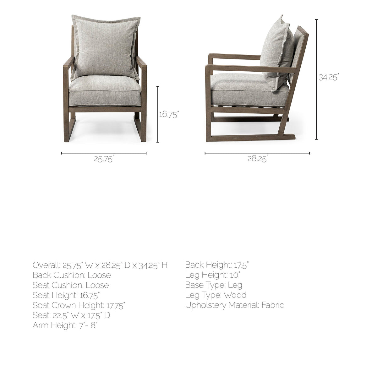 Sherlock Frost Gray Wood Frame Accent Chair