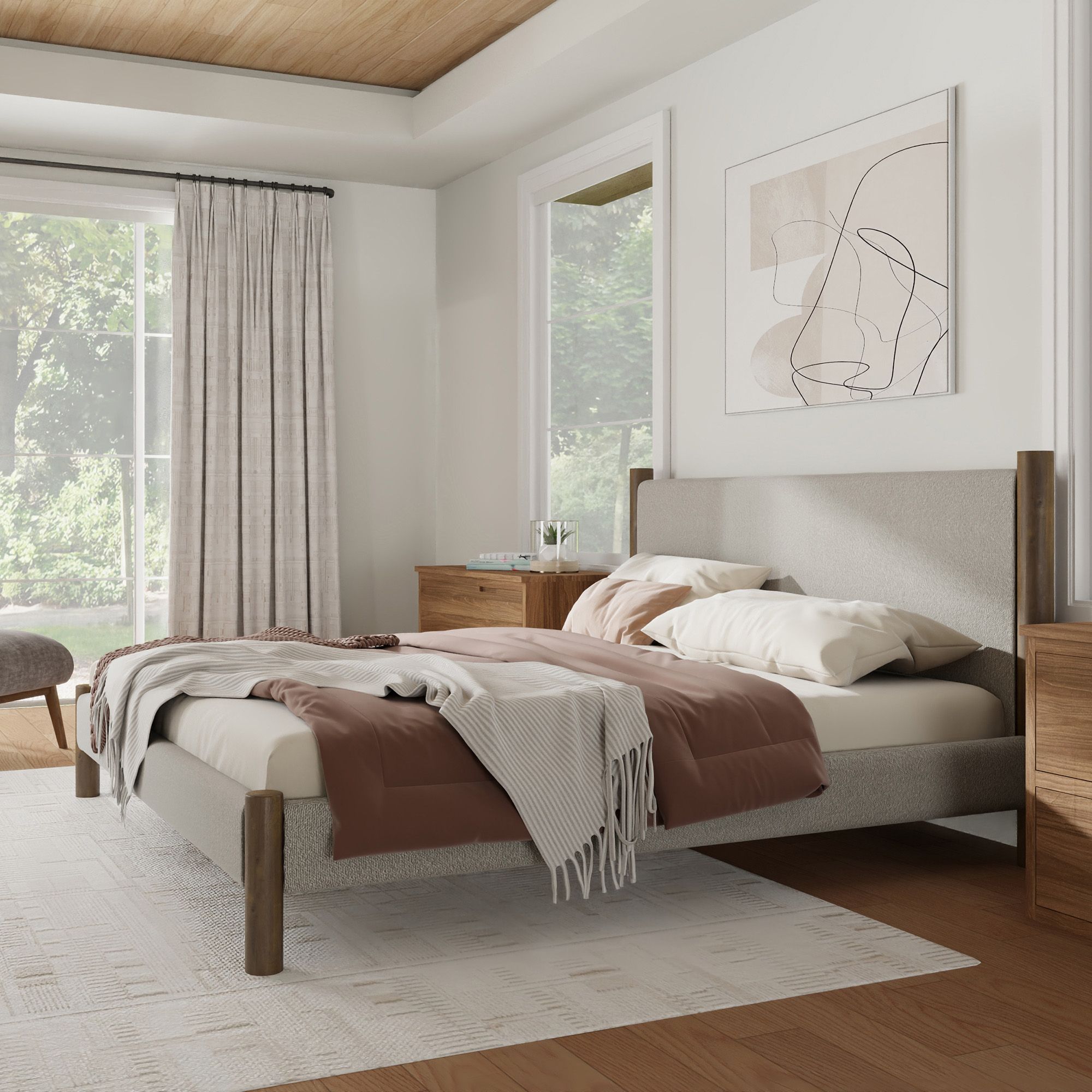 Zoran 78" King Platform Bed in Mushroom and Walnut