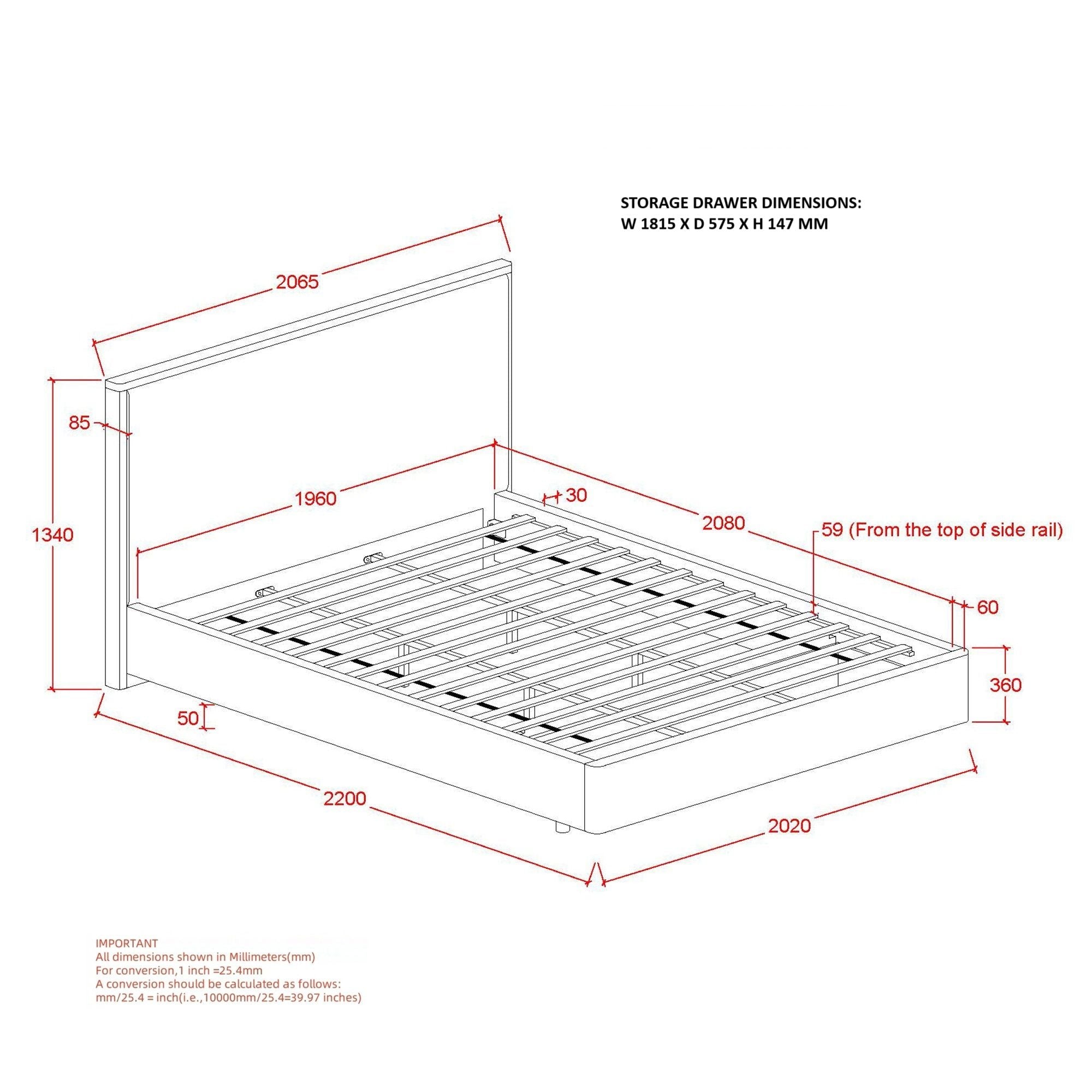 Andover 78" King Platform Bed with Drawer in Oat