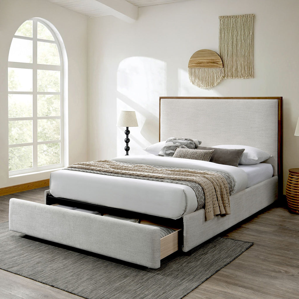 Andover 60" Queen Platform Bed with Drawer in Oat