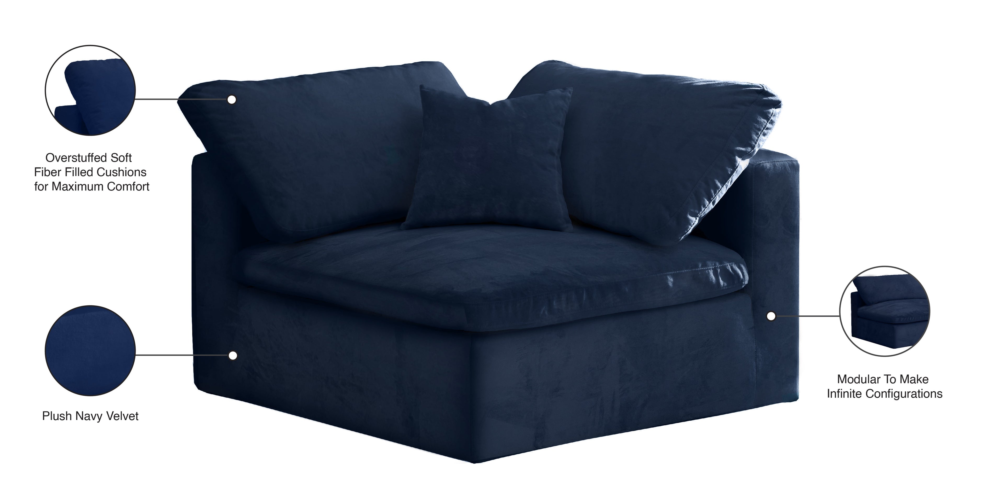 Cozy Velvet Upholstered Overstuffed Fiber Filled Comfort Comfort Corner Modular Chair