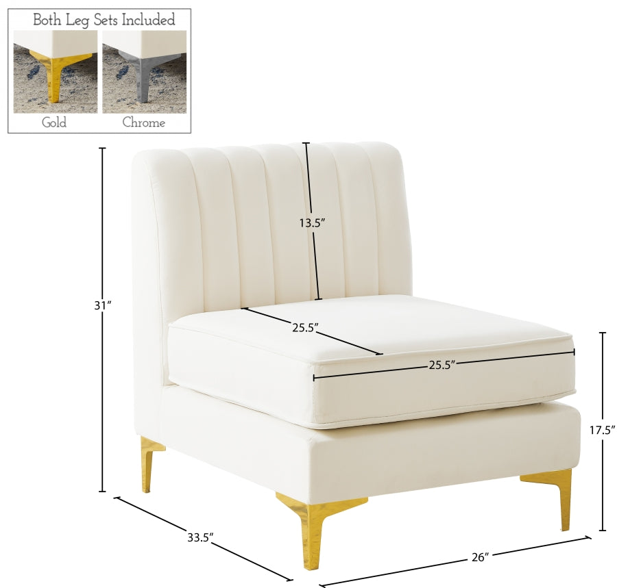 Alina Velvet Upholstered Modular Armless Chair
