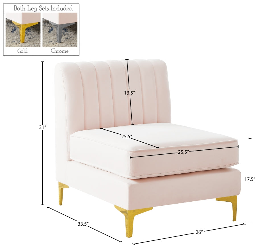 Alina Velvet Upholstered Modular Armless Chair