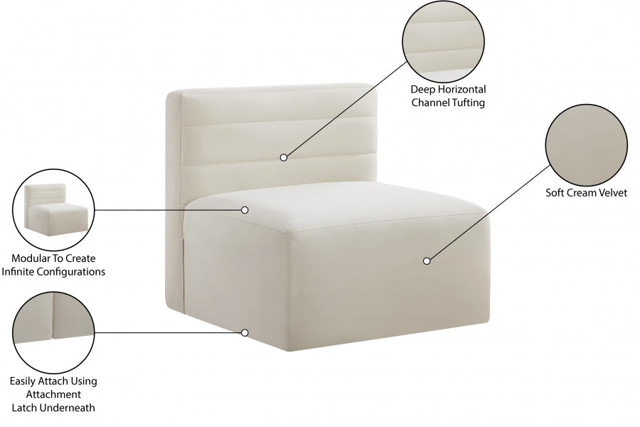 Quincy Velvet Upholstered Comfort Armless Modular Chair