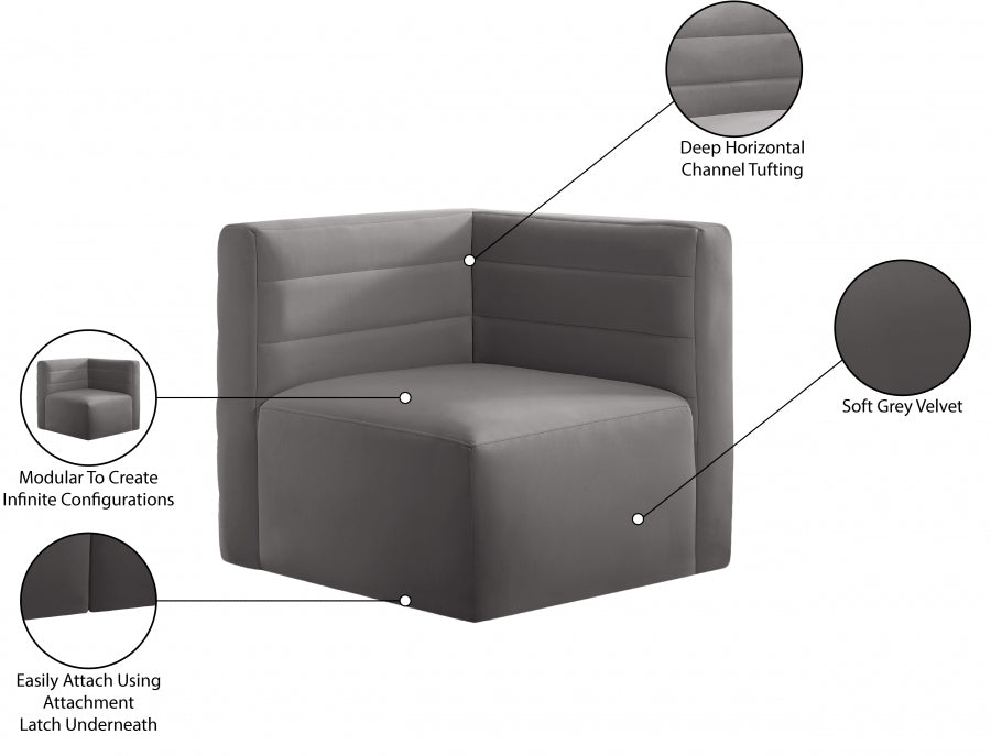 Quincy Velvet Upholstered Comfort Corner Modular Chair