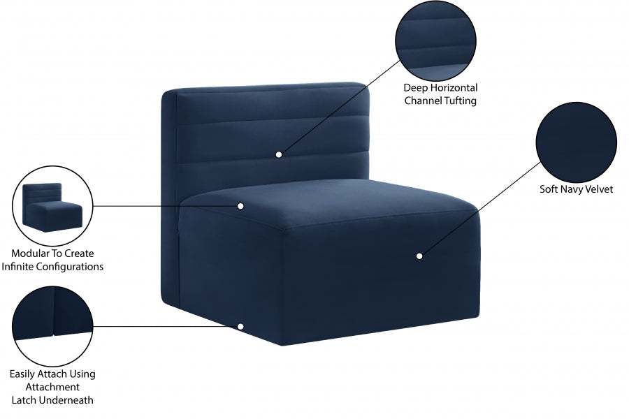 Quincy Velvet Upholstered Comfort Armless Modular Chair