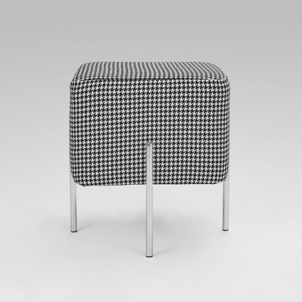Kube S Ottoman: Hound Tooth White & Black Fabric