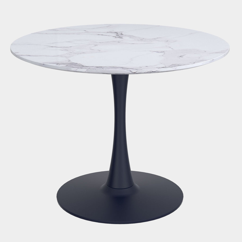 Zilo 40" Round Dining Table in White Faux Marble and Black