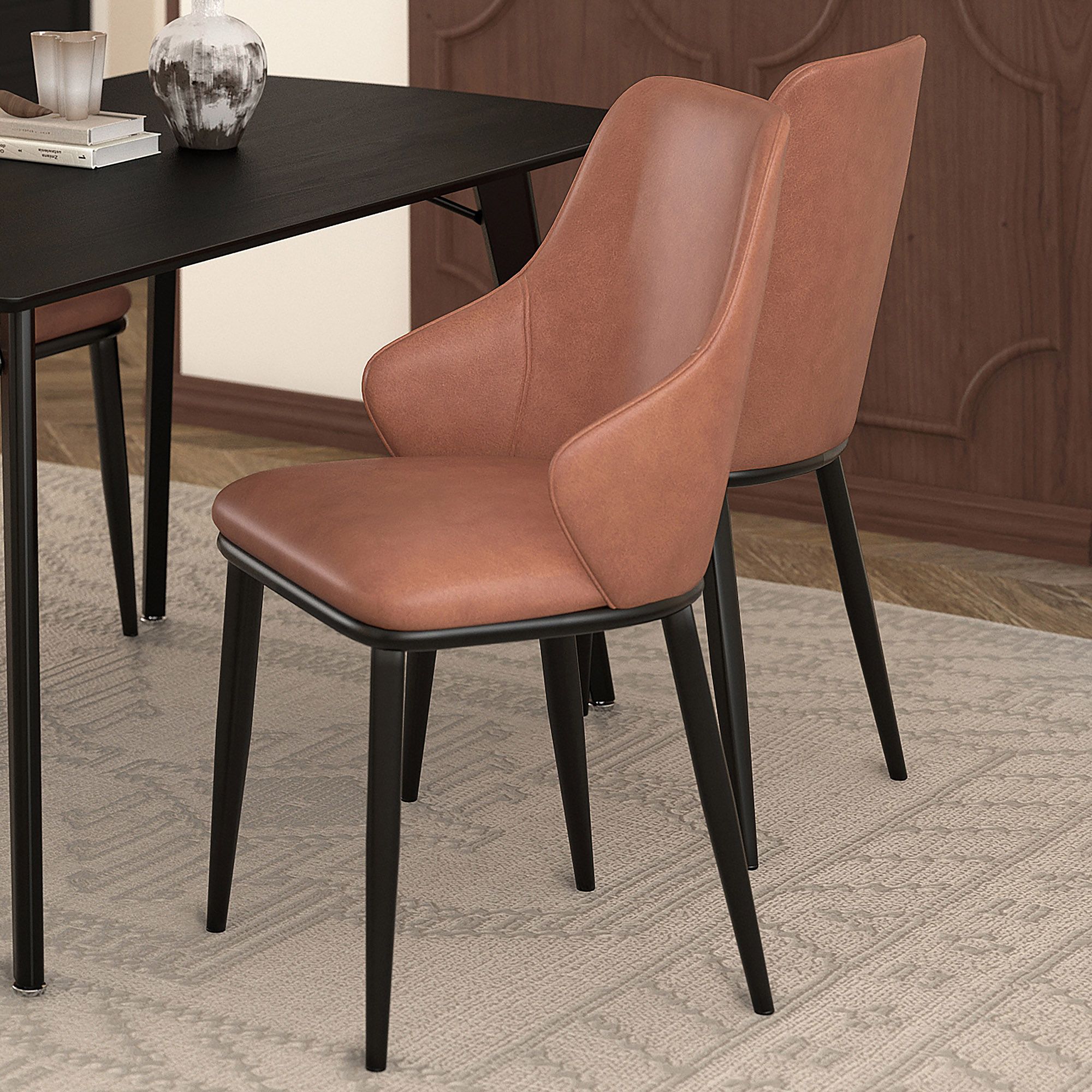 Kash Dining Chair, Faux Leather, set of 2, in Saddle and Black
