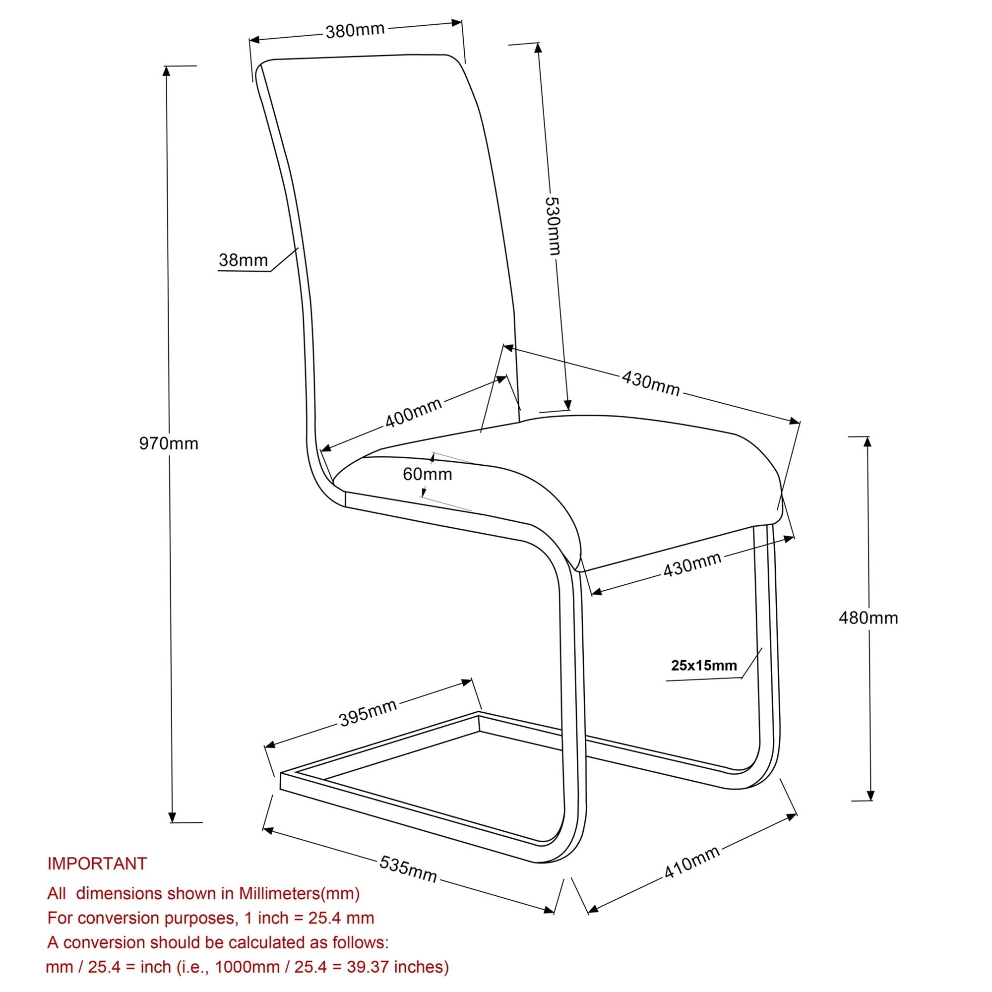 Maxim Dining Chair, set of 2, in Black and Chrome