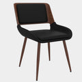 Hudson Dining Chair in Black Faux Leather, Metal and Walnut Metal and Wood