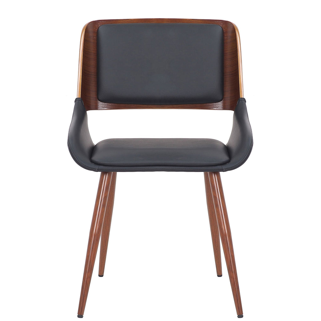 Hudson Dining Chair in Black Faux Leather, Metal and Walnut Metal and Wood