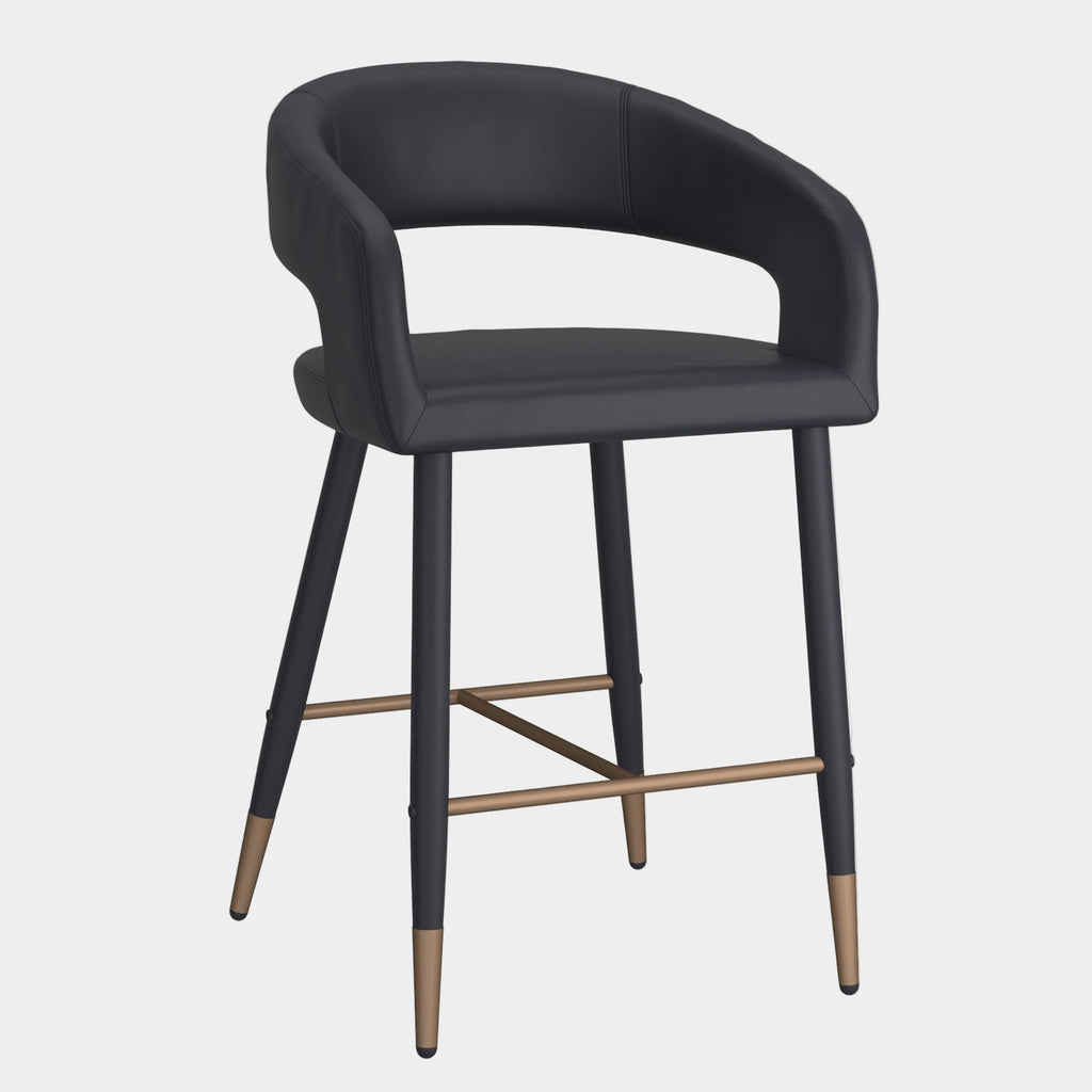 Crimson 26" Counter Stool, set of 2, in Black Faux Leather and Black and Aged Gold