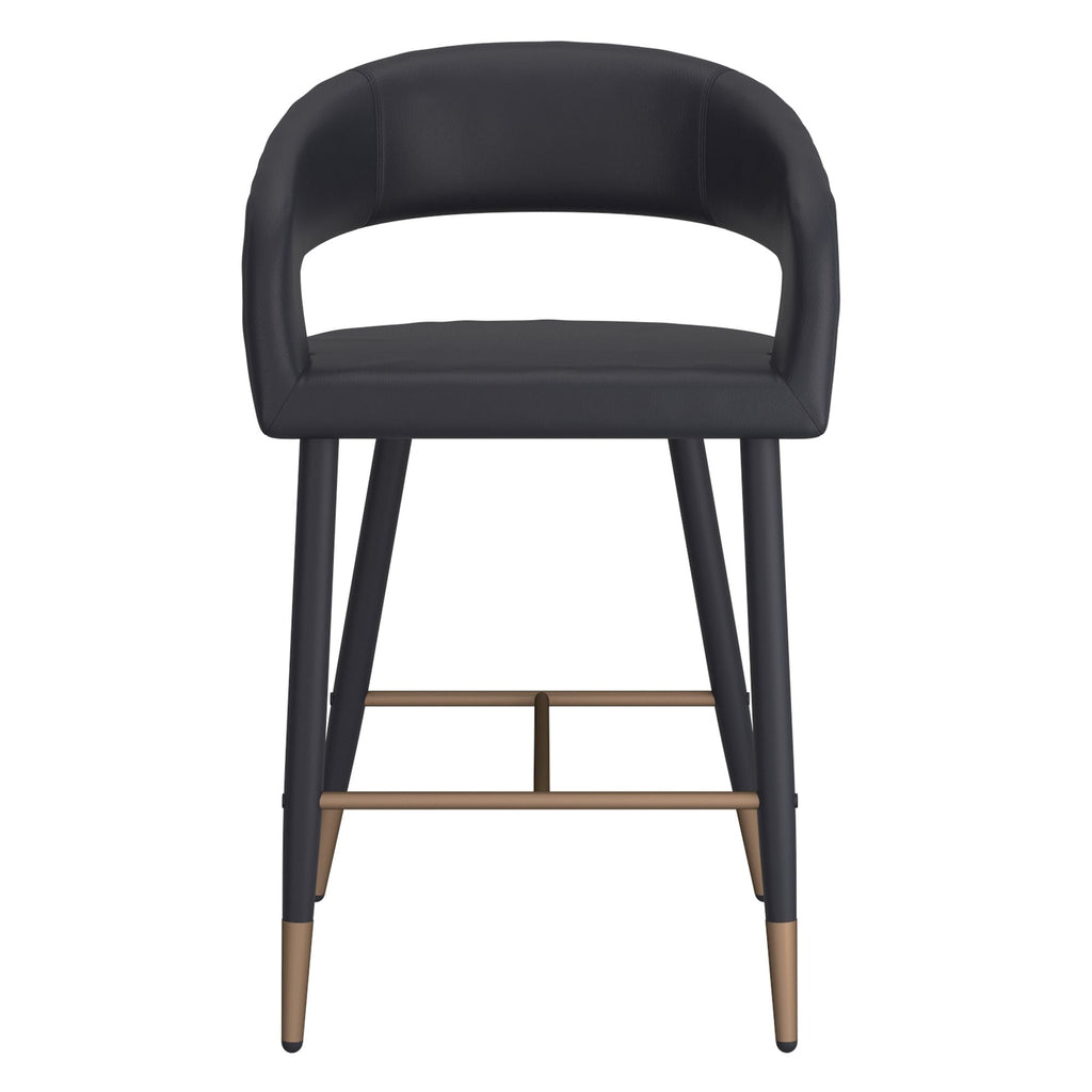 Crimson 26" Counter Stool, set of 2, in Black Faux Leather and Black and Aged Gold