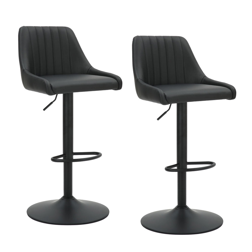 Kron Adjustable Height Air-Lift Swivel Stool, set of 2, in Black Faux Leather