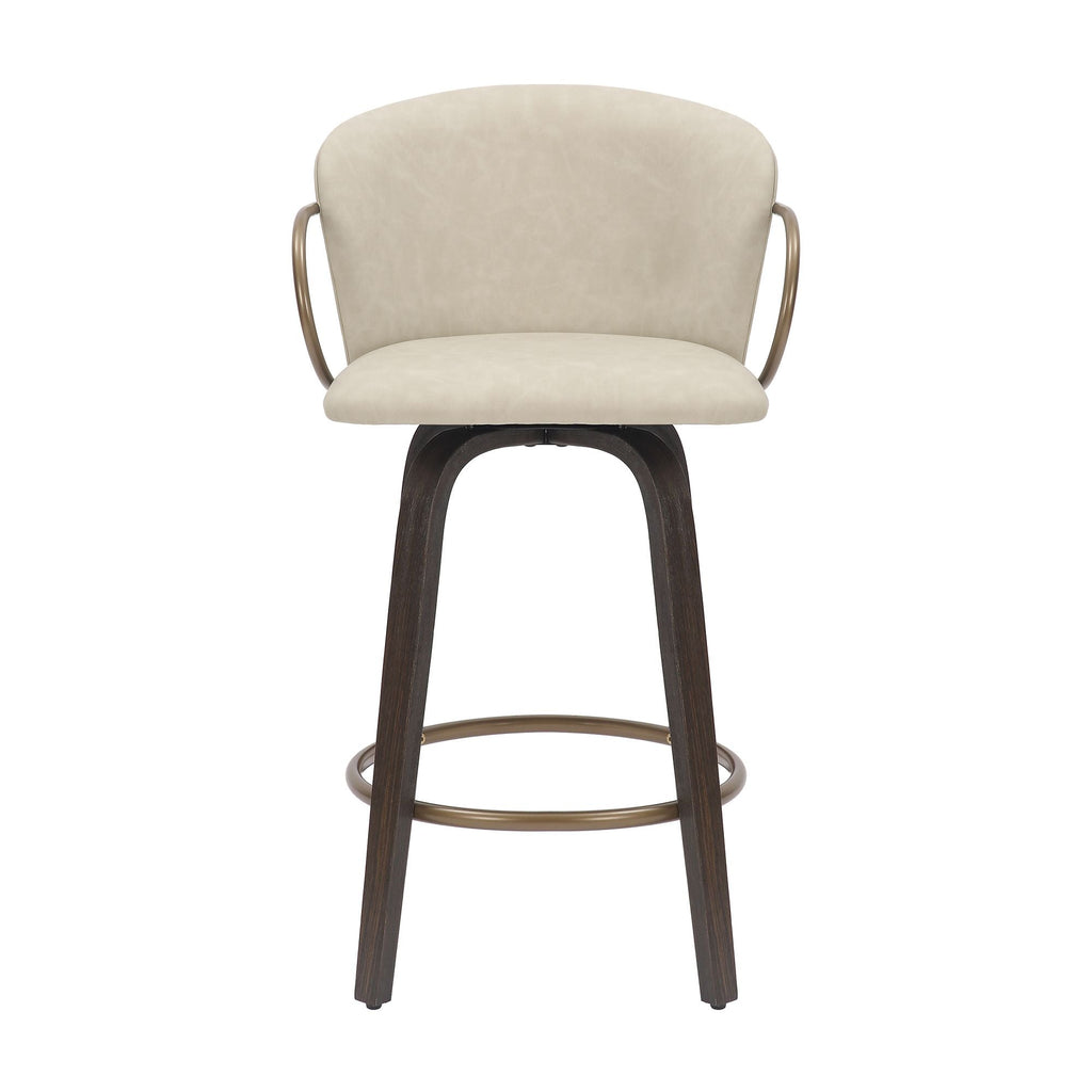 Lawson 26" Counter Stool, set of 2, with Swivel in Vintage Ivory, Brown and Aged Gold