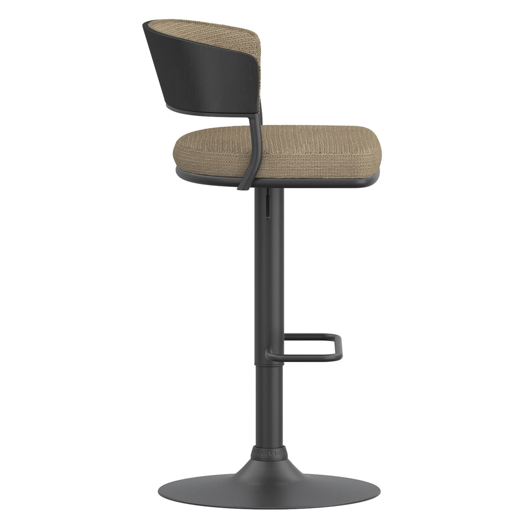 Kazan Adjustable Air-Lift Stool, Set of 2 in Dark Beige Performance Fabric & Black Metal