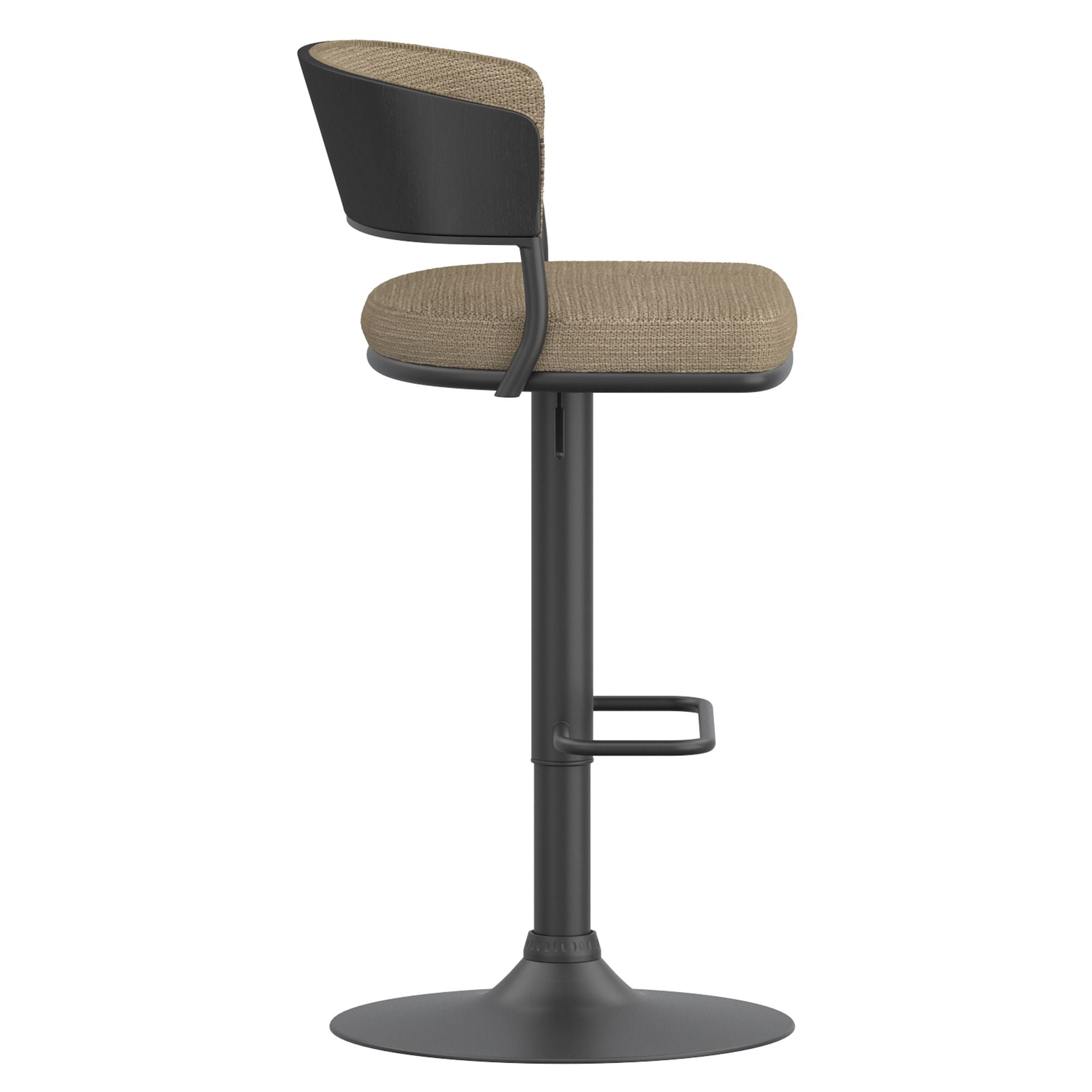 Kazan Adjustable Air-Lift Stool, Set of 2 in Dark Beige Performance Fabric & Black Metal