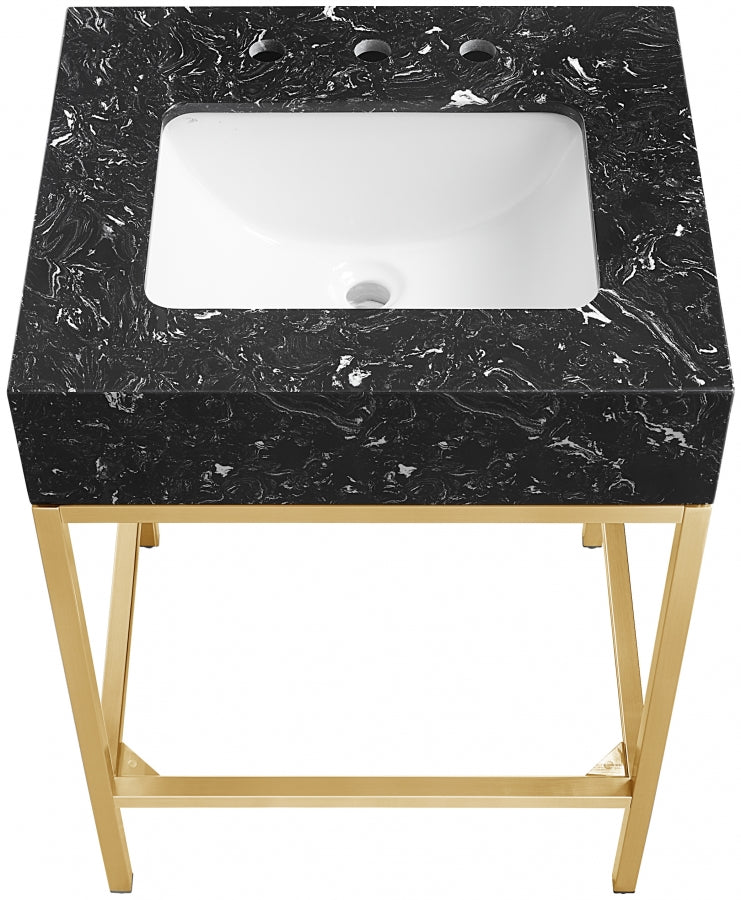 Marmo Engineered Stone Top, Brushed Gold And Glass Base Vanity
