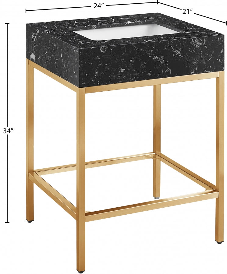Marmo Engineered Stone Top, Brushed Gold And Glass Base Vanity