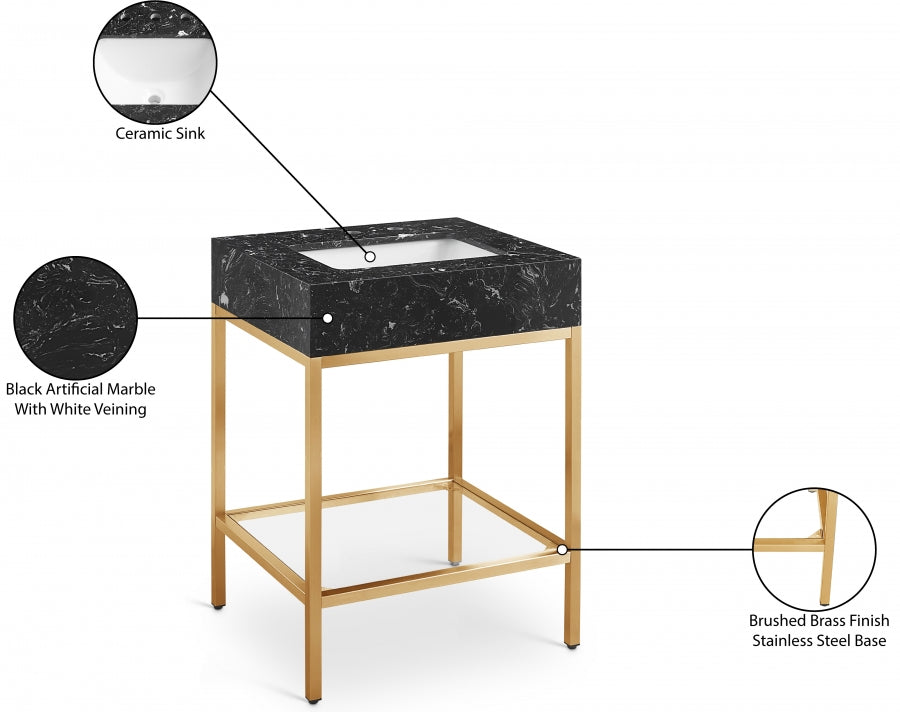 Marmo Engineered Stone Top, Brushed Gold And Glass Base Vanity