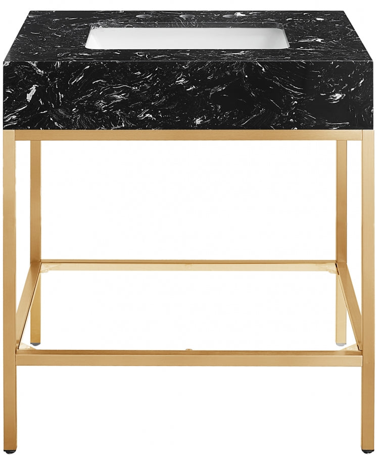 Marmo Engineered Stone Top, Brushed Gold And Glass Base Vanity