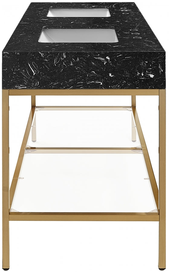 Marmo Engineered Stone Top, Brushed Gold And Glass Base Vanity
