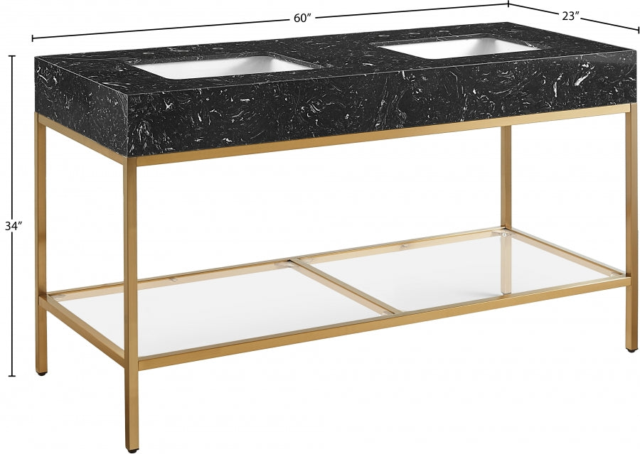 Marmo Engineered Stone Top, Brushed Gold And Glass Base Vanity