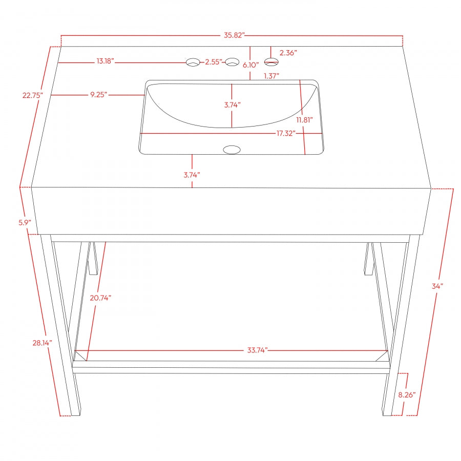 Marmo Engineered Stone Top and Matte Black Base, Steel And Glass Base Vanity