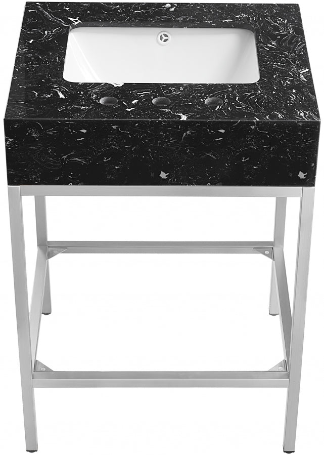 Marmo Engineered Stone Top and Brushed Chrome, Steel And Glass Base Vanity