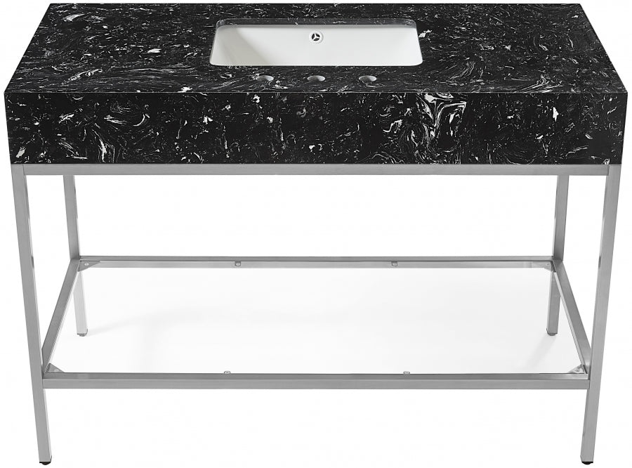 Marmo Engineered Stone Top and Brushed Chrome, Steel And Glass Base Vanity
