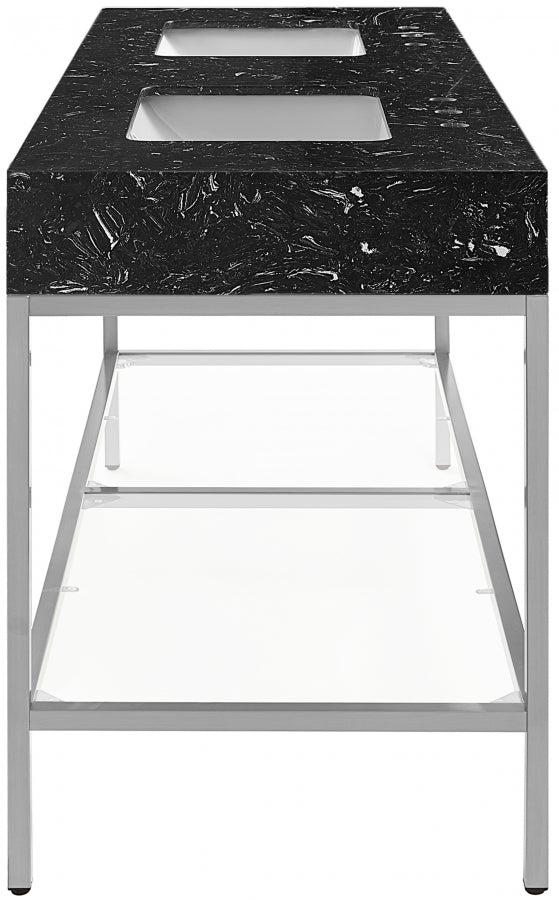 Marmo Engineered Stone Top and Brushed Chrome, Steel And Glass Base Vanity