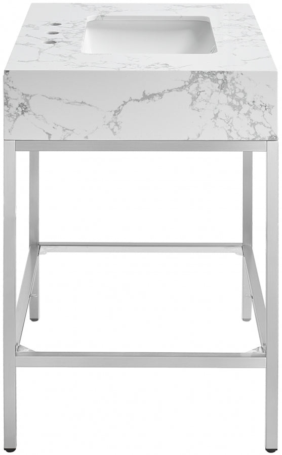 Marmo Engineered Stone Top and Brushed Chrome, Steel And Glass Base Vanity