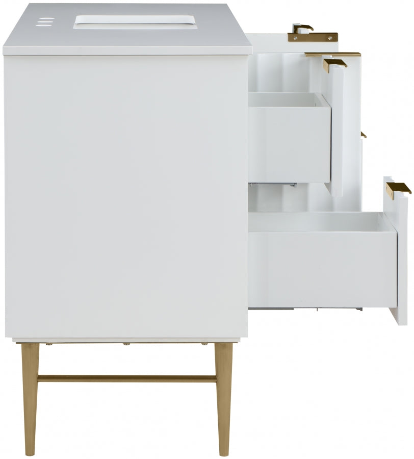 Modernist 48" Engineered Stone Top And Solid Wood Base Bathroom Vanity