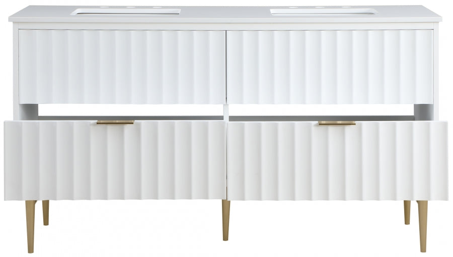 Modernist 60" Engineered Stone Top And Solid Wood Base Bathroom Vanity