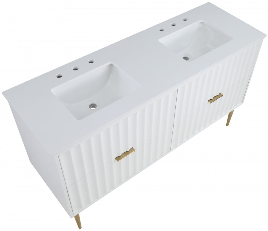 Modernist 60" Engineered Stone Top And Solid Wood Base Bathroom Vanity