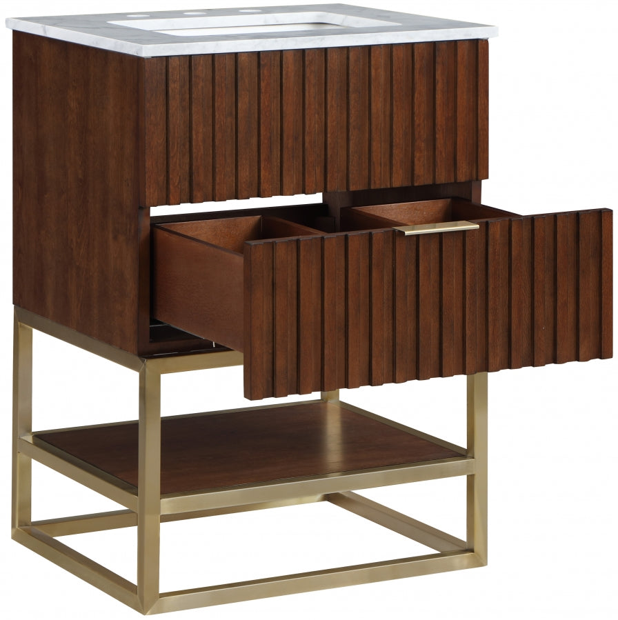 Monad Genuine Marble Top, Steel And Glass Base Vanity