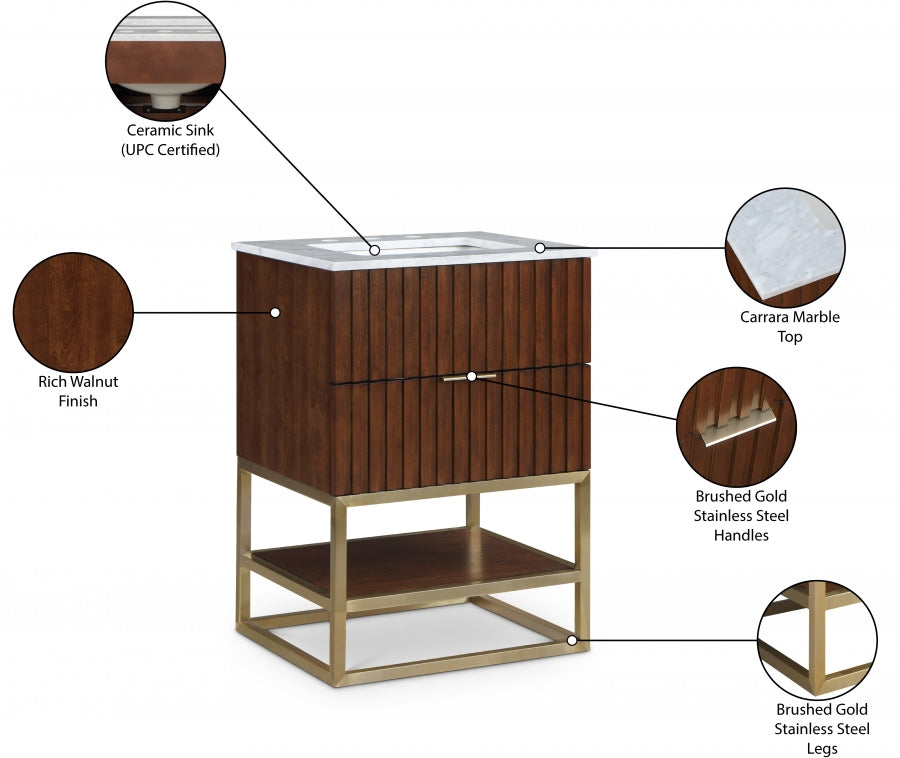 Monad Genuine Marble Top, Steel And Glass Base Vanity
