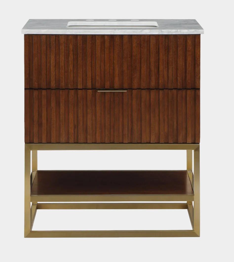 Monad Genuine Marble Top, Steel And Glass Base Vanity
