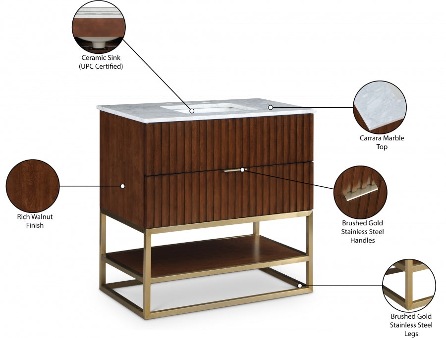 Monad Genuine Marble Top, Steel And Glass Base Vanity