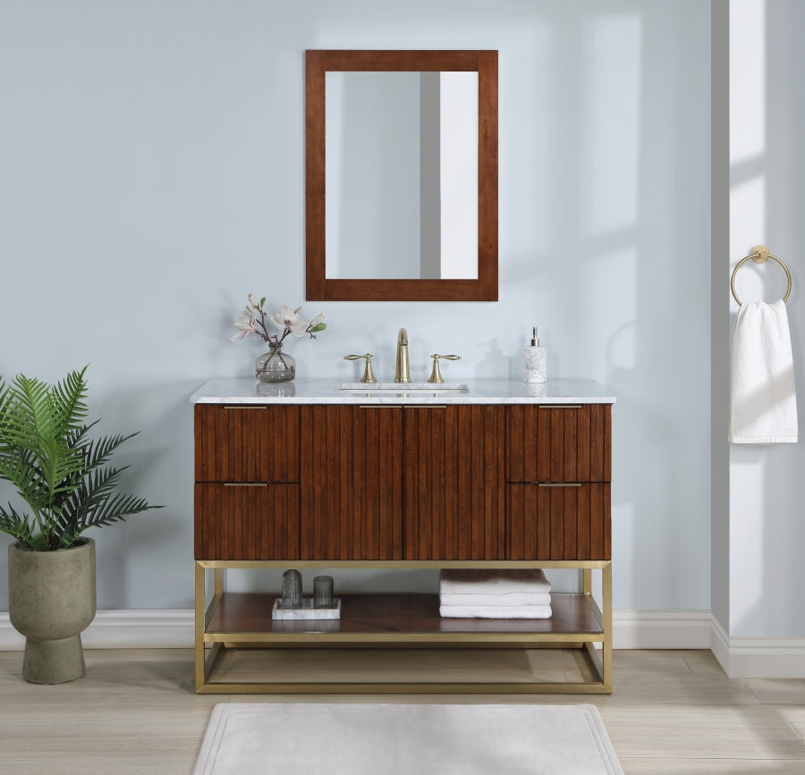 Monad 48" Genuine Marble Top, Steel And Glass Base Vanity