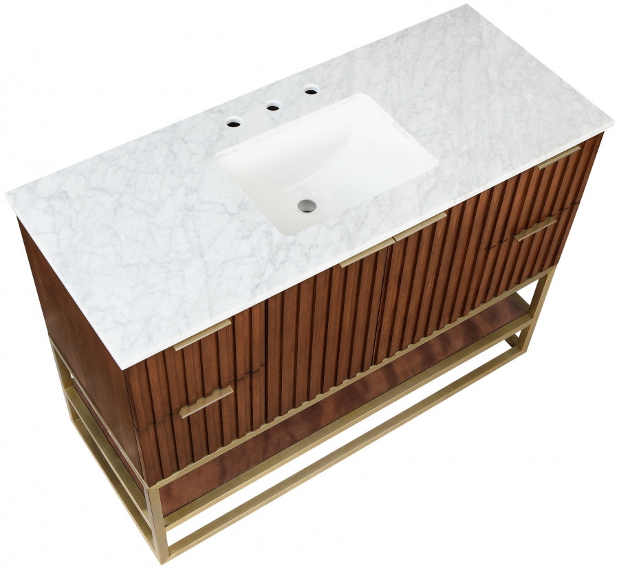 Monad 48" Genuine Marble Top, Steel And Glass Base Vanity