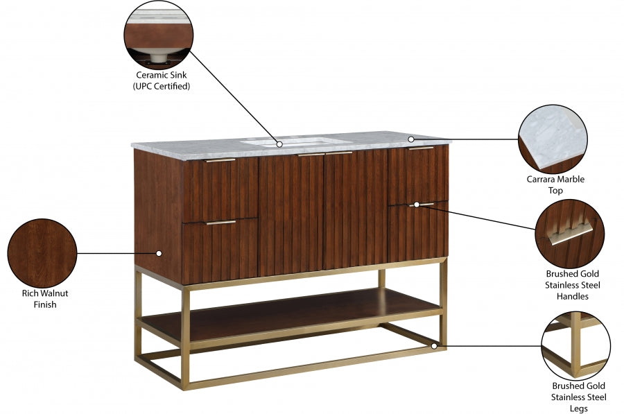 Monad 48" Genuine Marble Top, Steel And Glass Base Vanity