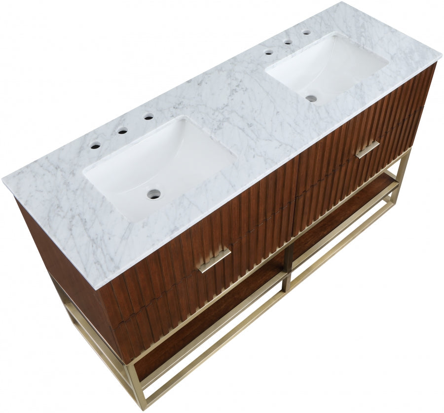 Monad 60" Genuine Marble Top, Steel And Glass Base Vanity