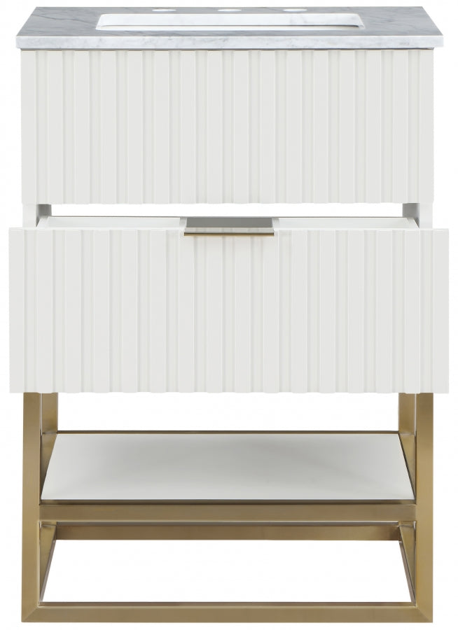 Monad Genuine Marble Top, Steel And Glass Base Vanity