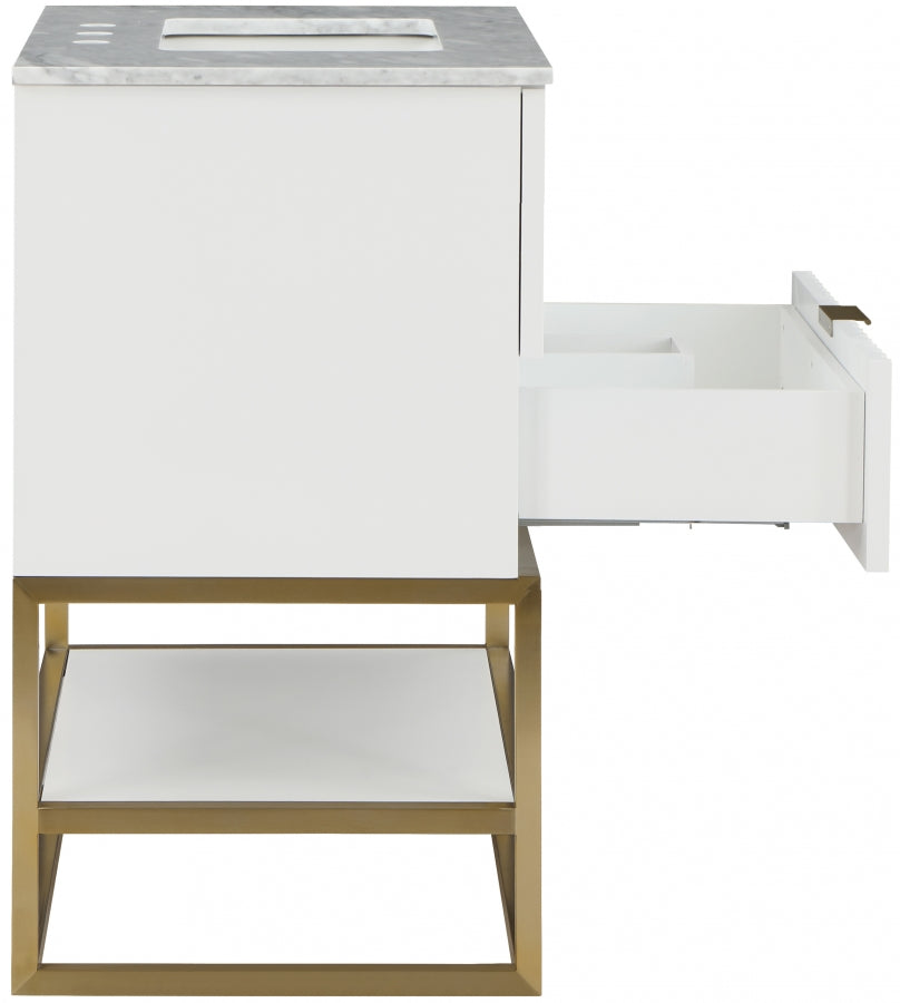 Monad Genuine Marble Top, Steel And Glass Base Vanity