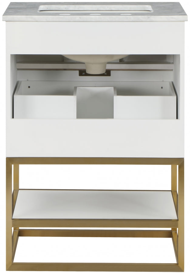 Monad Genuine Marble Top, Steel And Glass Base Vanity
