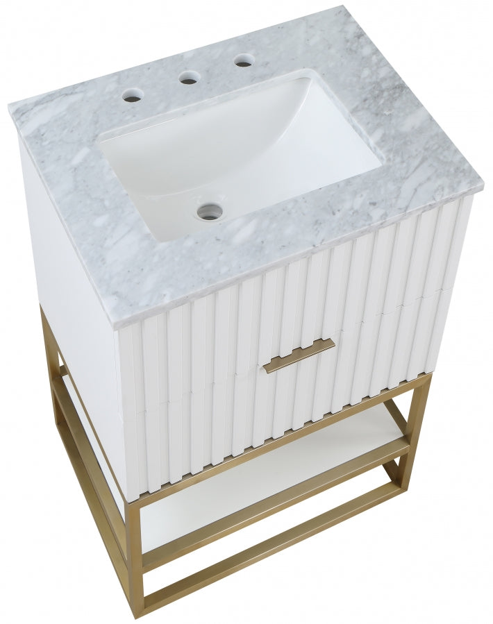 Monad Genuine Marble Top, Steel And Glass Base Vanity