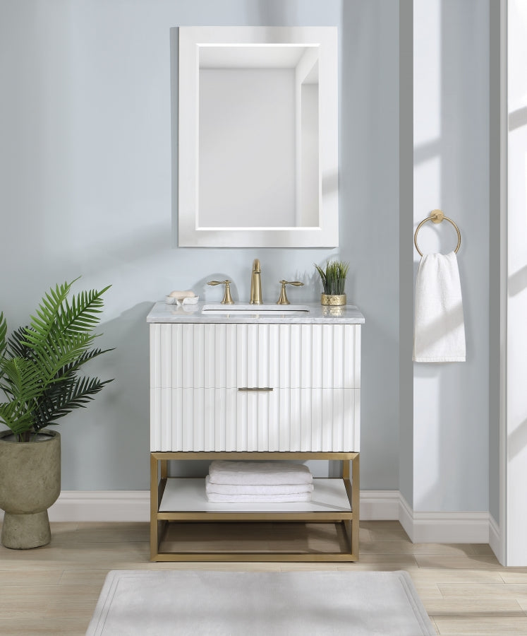 Monad Genuine Marble Top, Steel And Glass Base Vanity