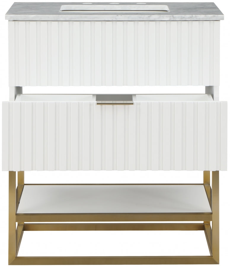 Monad Genuine Marble Top, Steel And Glass Base Vanity